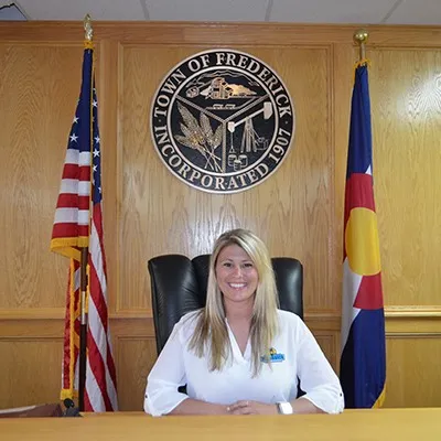 Mayor Tracie Crites at the Town of Frederick dais